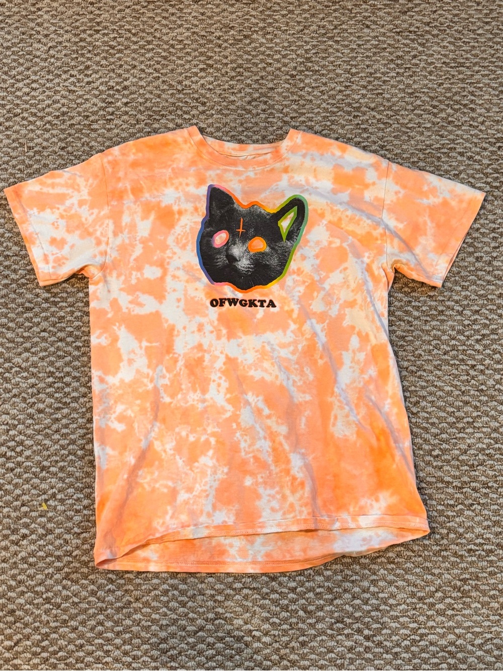OFWGKTA Kids' Orange Tie-Dye Cat Graphic Short Sleeve Tee